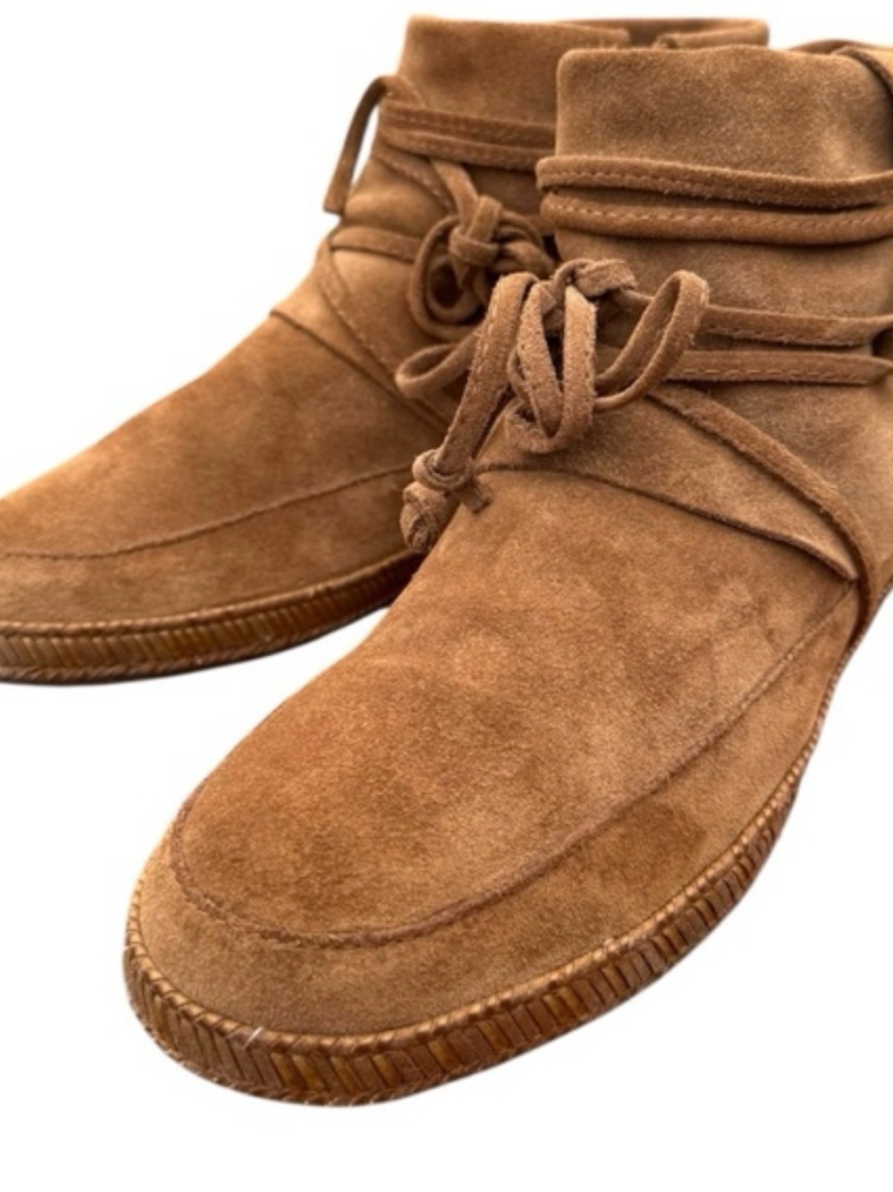 Women’s UGG Tan Leather Ankle Boots with Zip On and Off, Size 8 (L1)